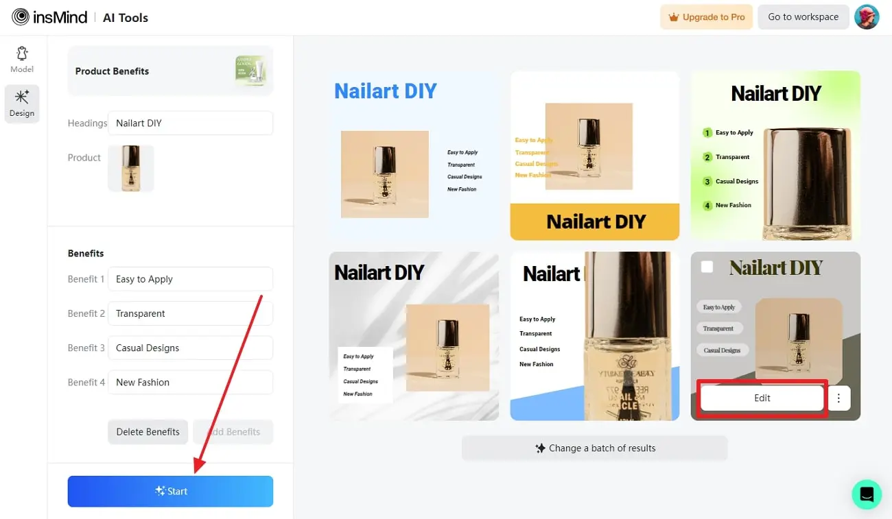 Step 3 of how to make thumnails for YouTube with AI tool insMind