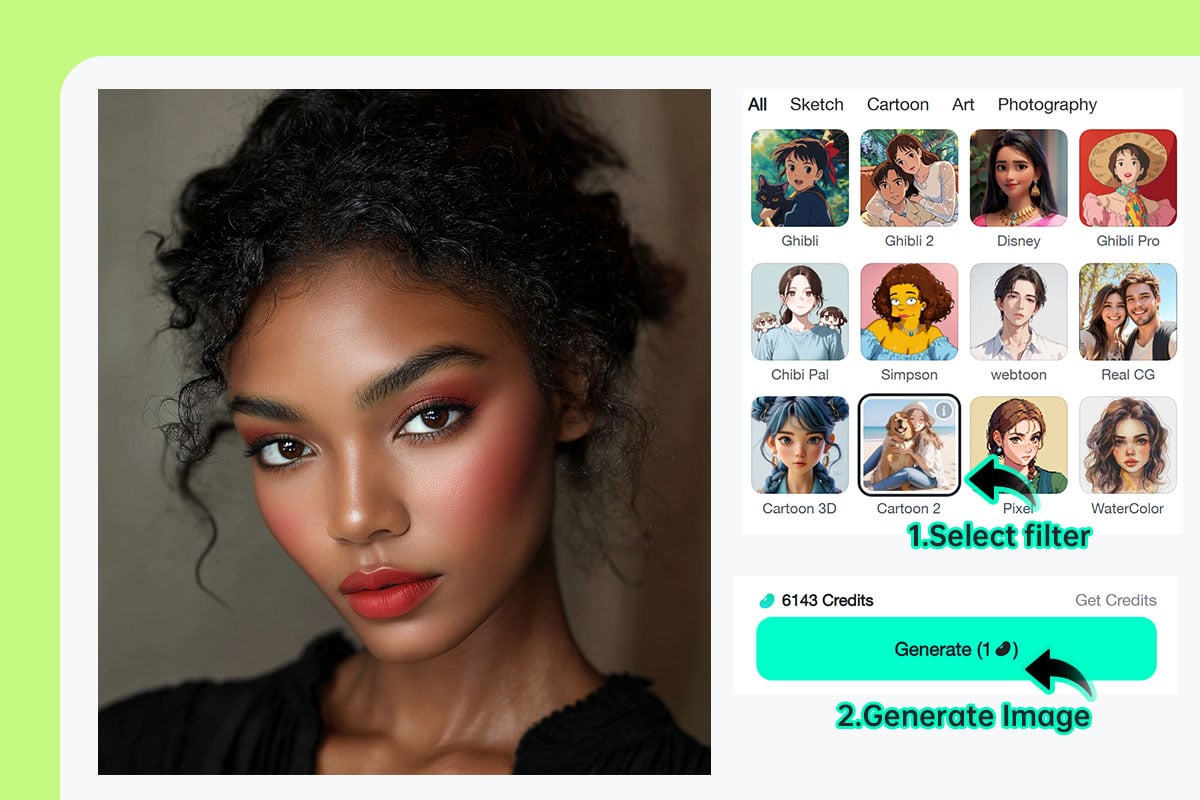 Step 2: Choose your favorite AI filter and click "Generate"