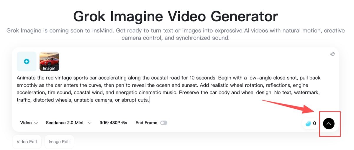Generate control ready to create an AI video.