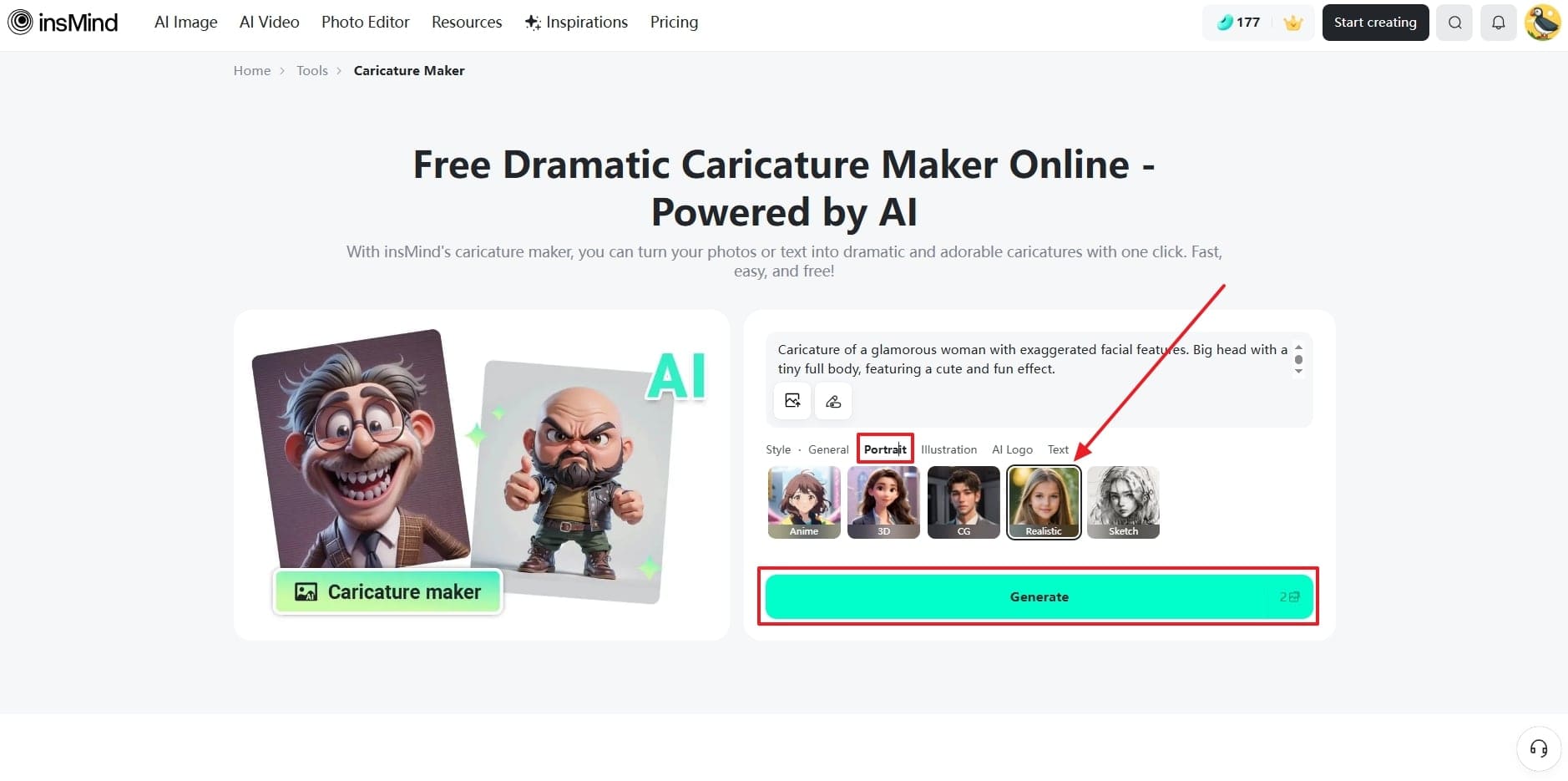 Pick a style and generate an image on insMind