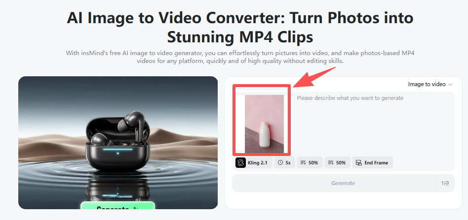 Upload your product photo to start converting it into an engaging ad video.