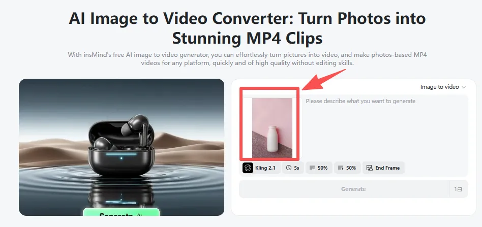 Upload your product photo to start converting it into an engaging ad video.
