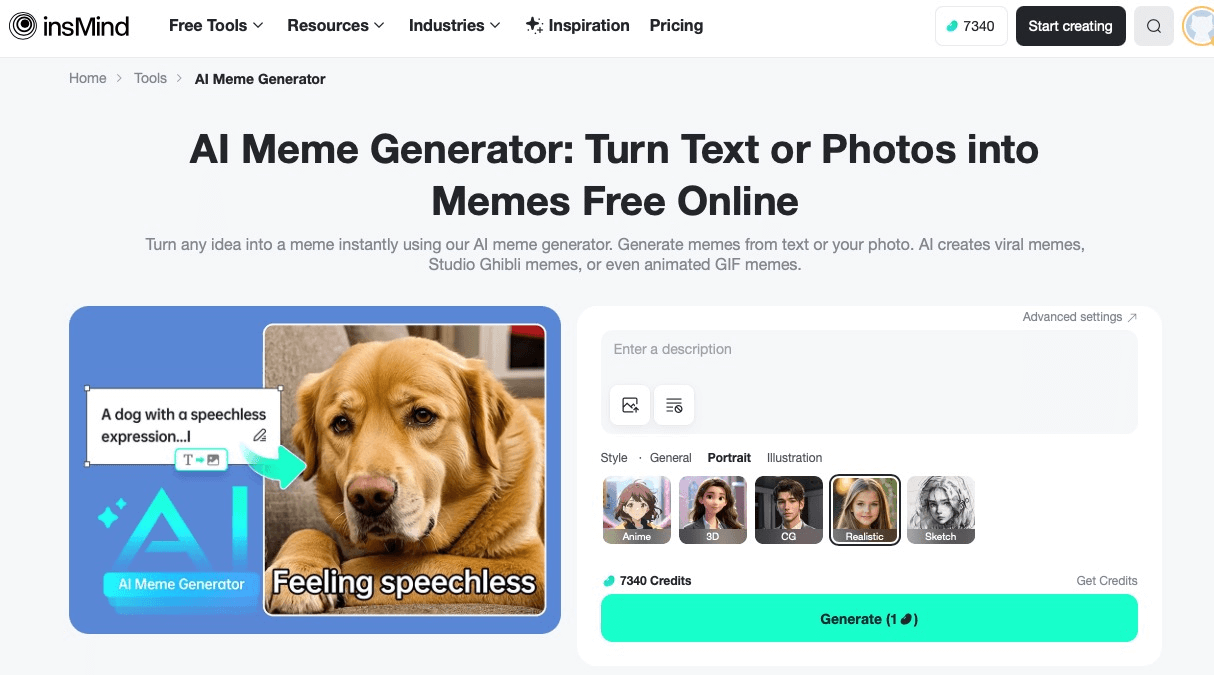 Instantly create memes online without downloading, using insMind's easy meme editor.
