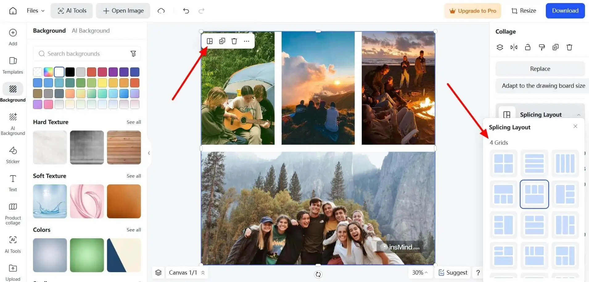 adjust your photo collage using splitting layout menu 