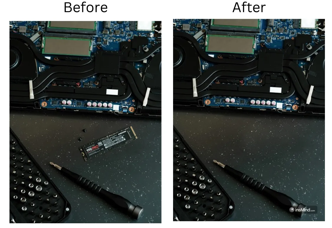 Demonstration image showing a photo before and after using the removing Tool