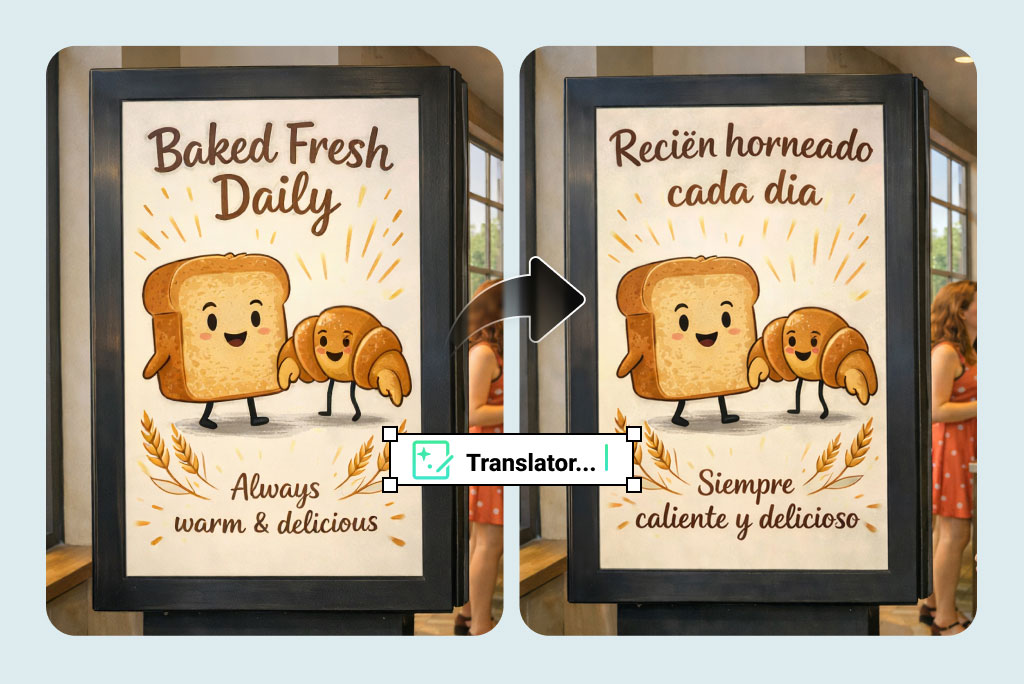 Translate Text in Photo with Preserved Layout and Style