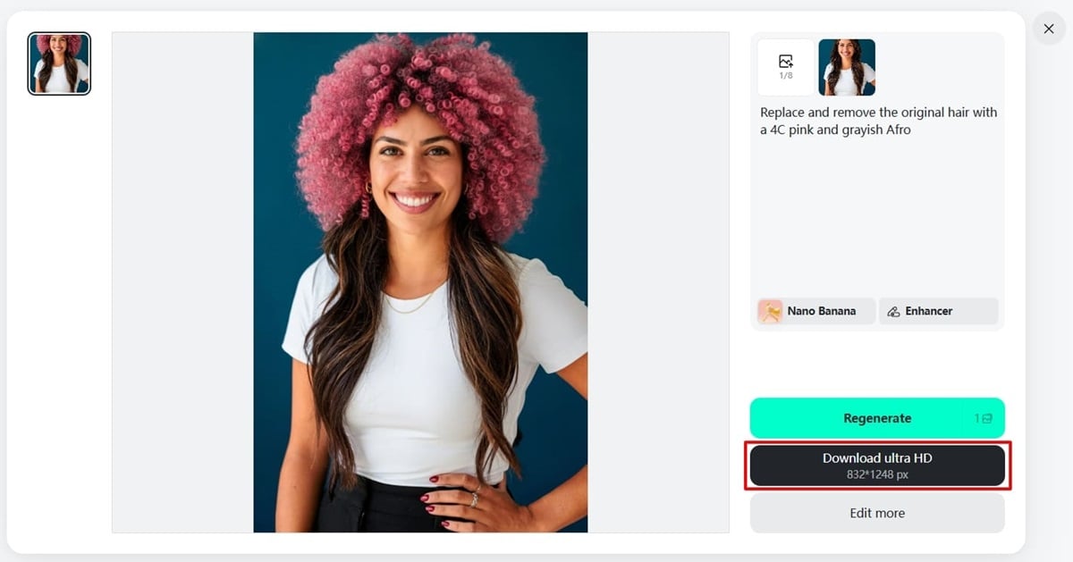 Download new Afro ladies hairstyle created by AI Download the final Afro ladies hairstyle image and enjoy your transformed Afro look.