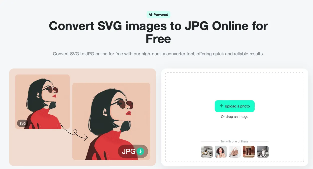 Screenshot showing how to access the SVG to JPG  Tool in the insMind interface