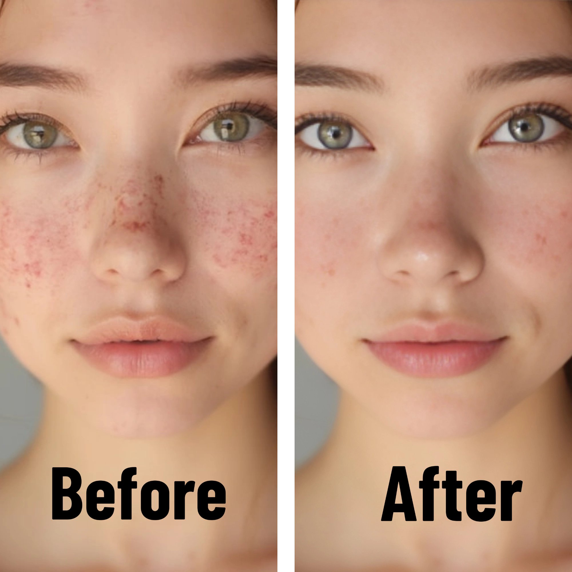 Compare skincare transformation using a clear, side-by-side image layout.