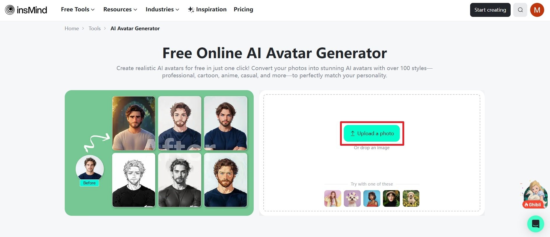 upload a photo to make an avatar