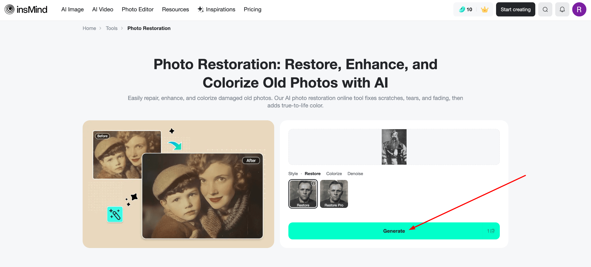 Let AI restore your photo’s details, colors, and clarity in seconds.