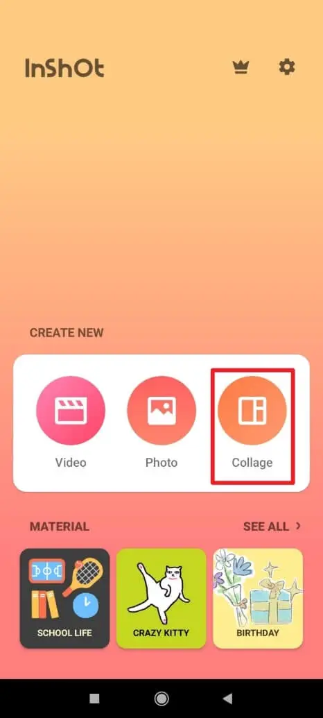 locate collage feature inshot on Android