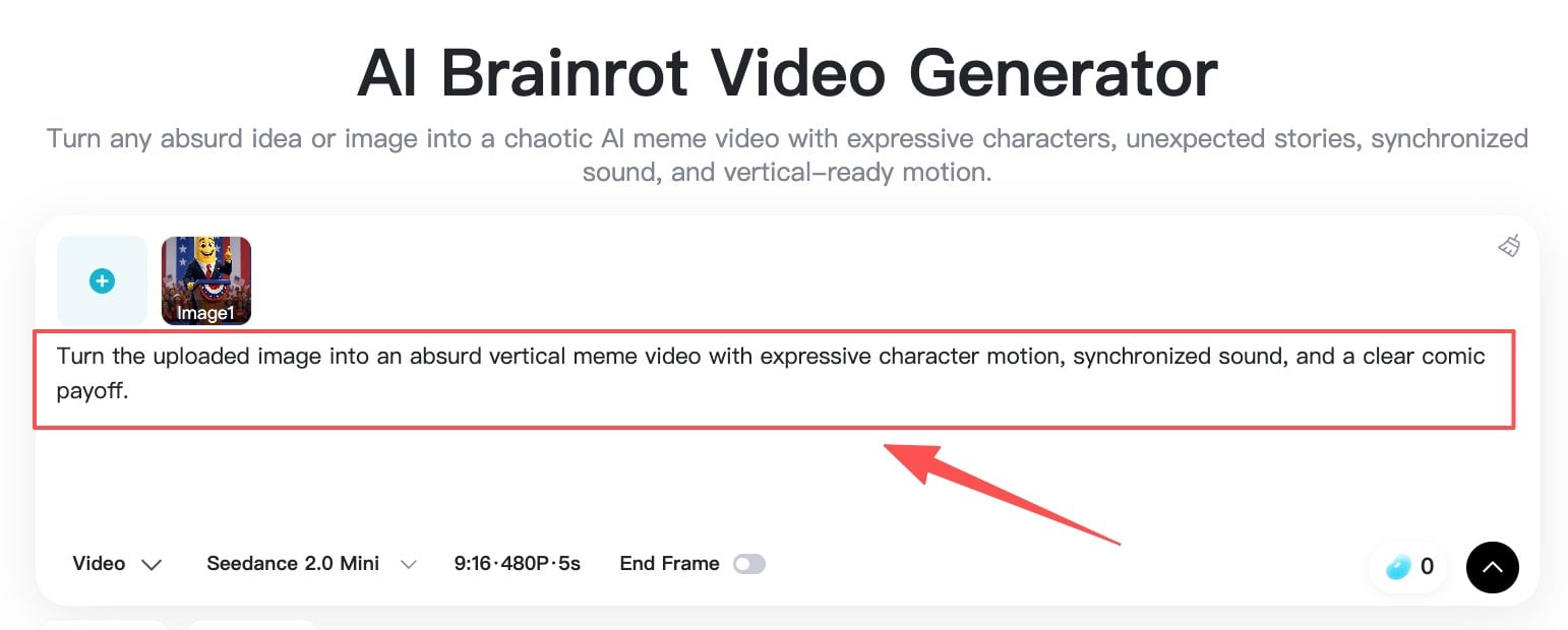Describe Brainrot Meme Prompt describes absurd motion, synced sound, and payoff.