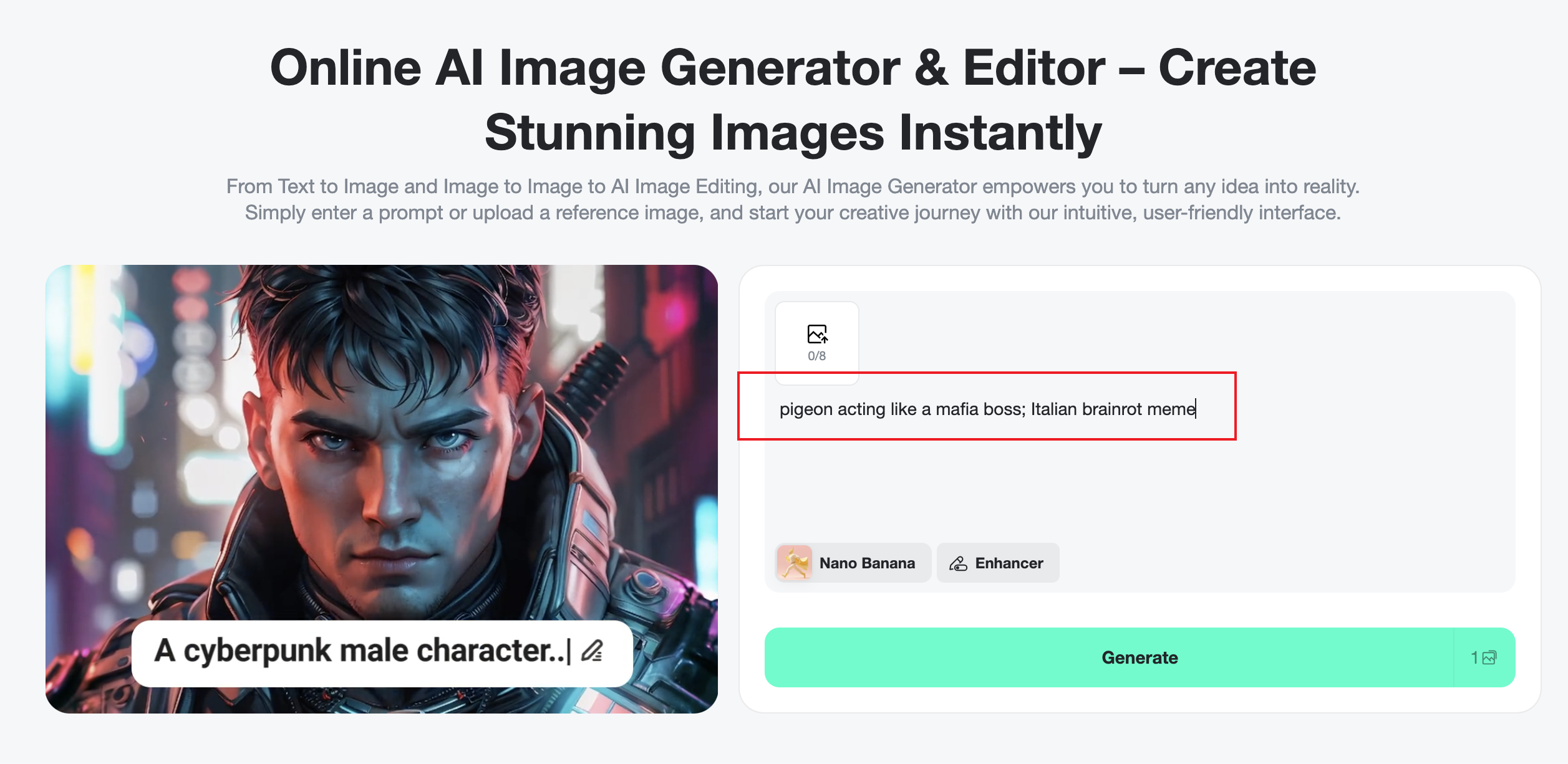 Enter meme prompt in insMind AI Image Generator