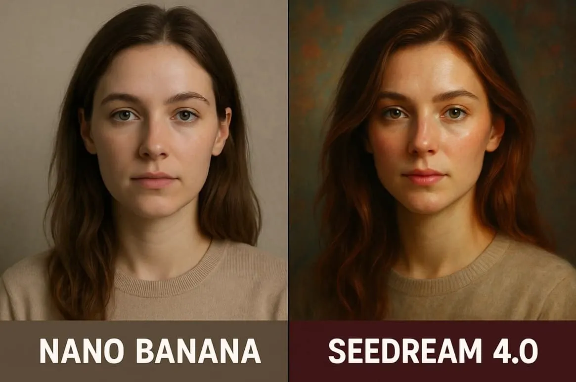 A comparison showing how image editing precision differs between Nano Banana and Seedream 4.0.
