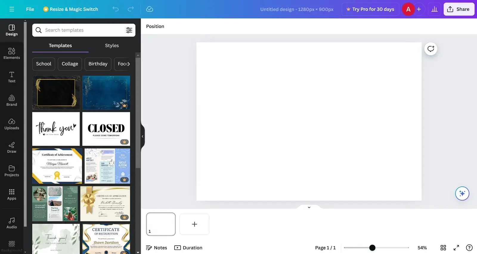 Screenshot of Canva's Graphic Design Workspcace 