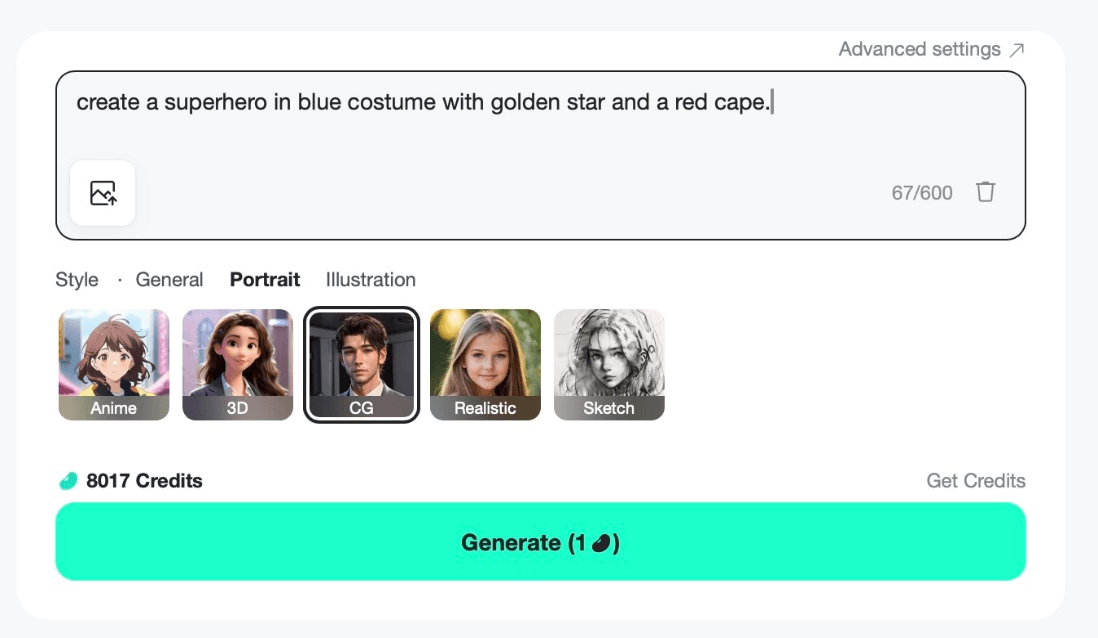 Add an inspiring description to guide your superhero creation.