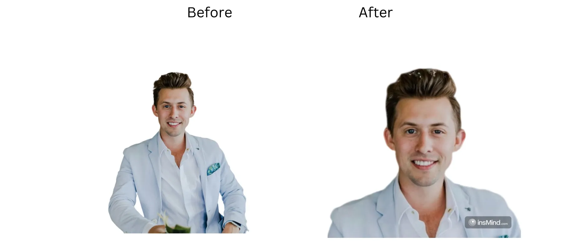 Demonstration image showing a photo before and after resizing the photo using the insMind tool