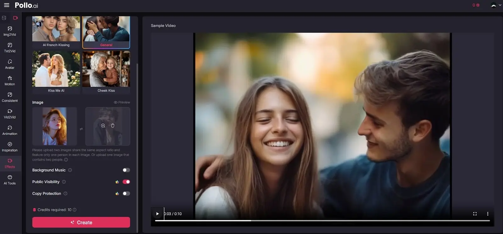 Create Kissing Videos With Pollo