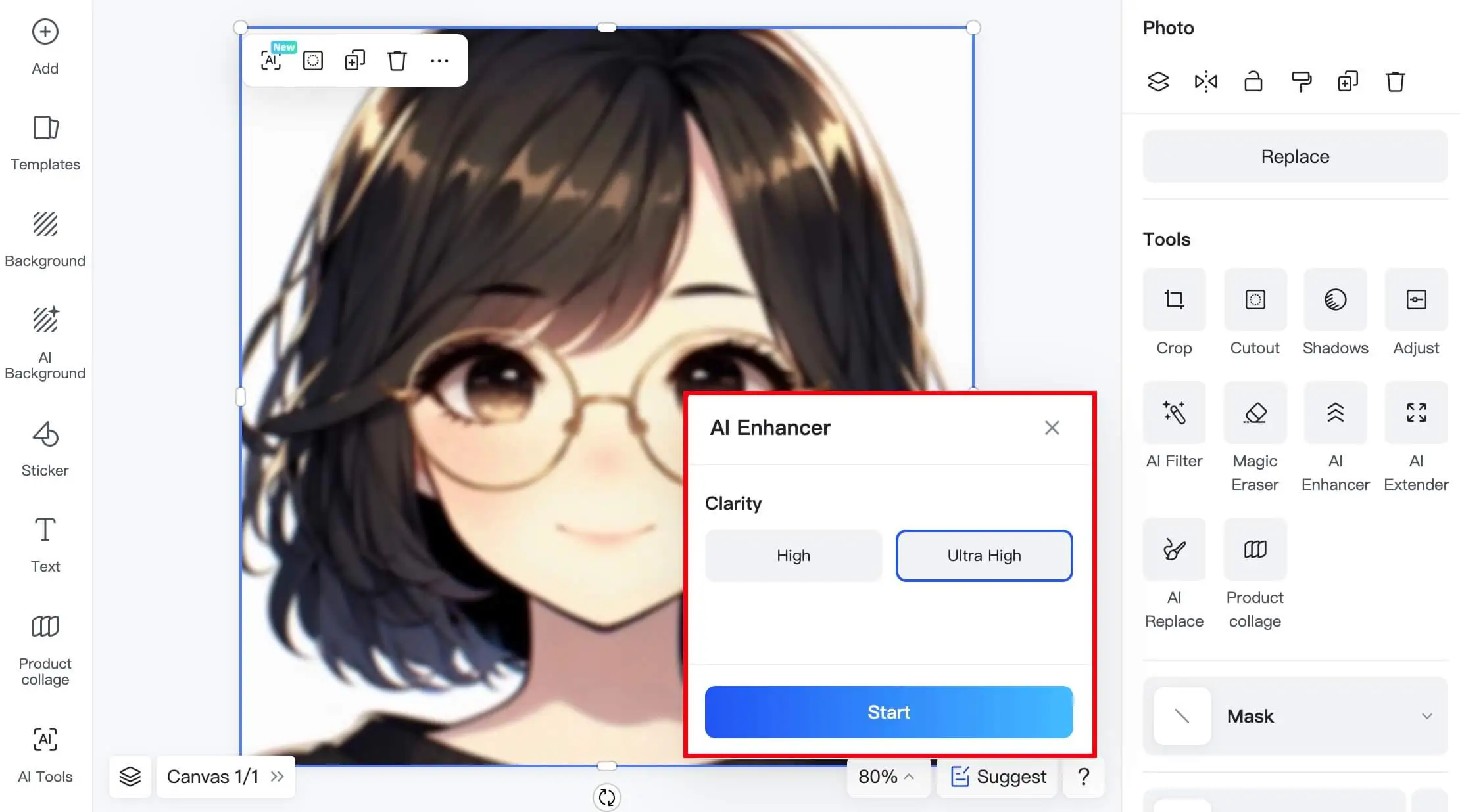 choose clarity level to enhance the anime image