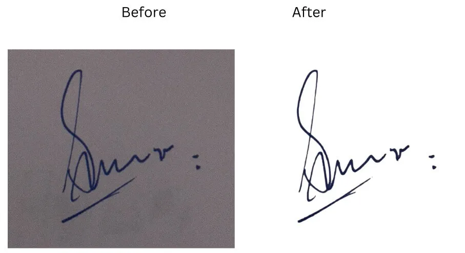 Visual comparison of the original and transparent signature result.