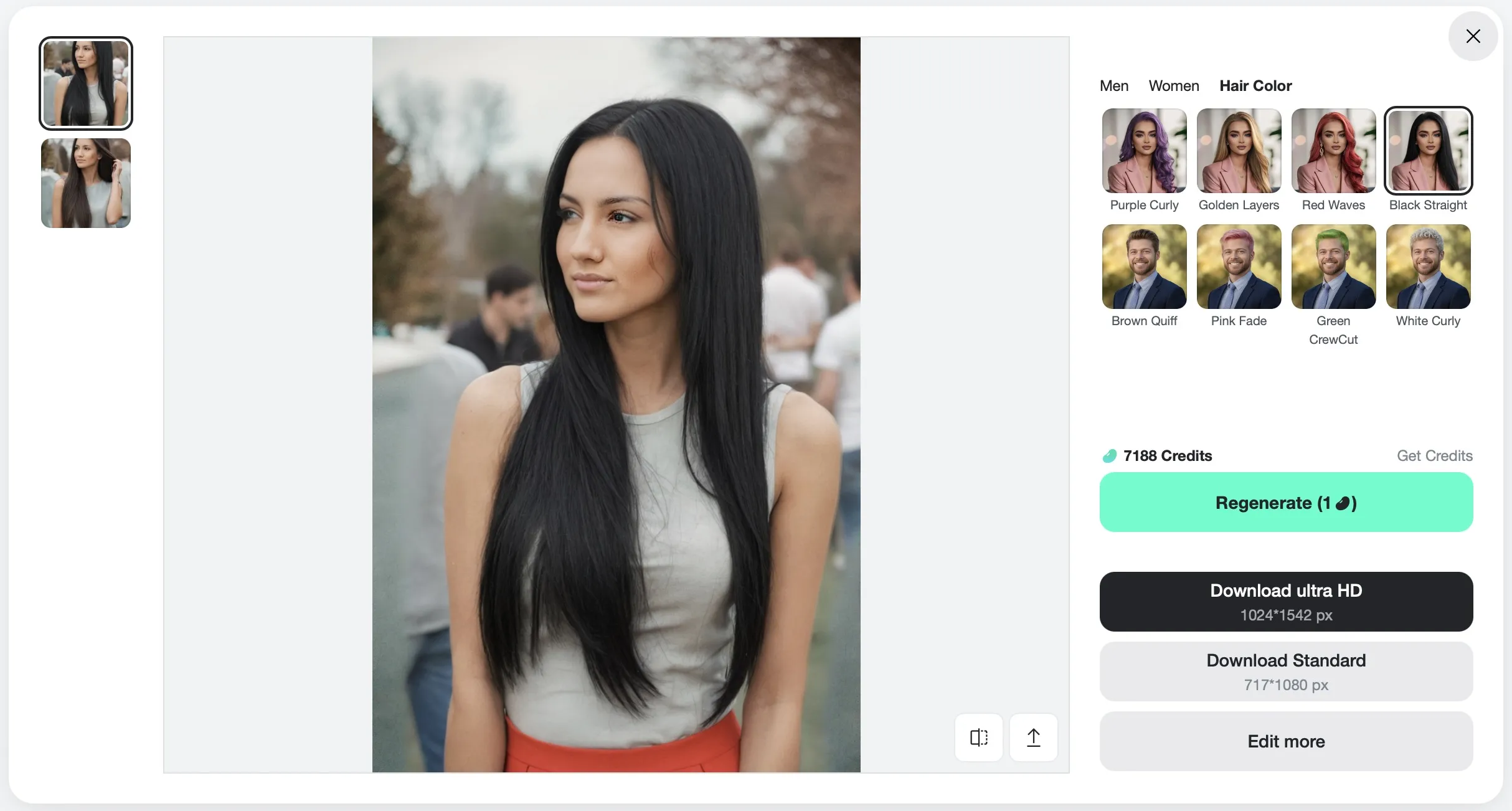 Switch hair colors like pink, red, or blonde using the hair color tab.