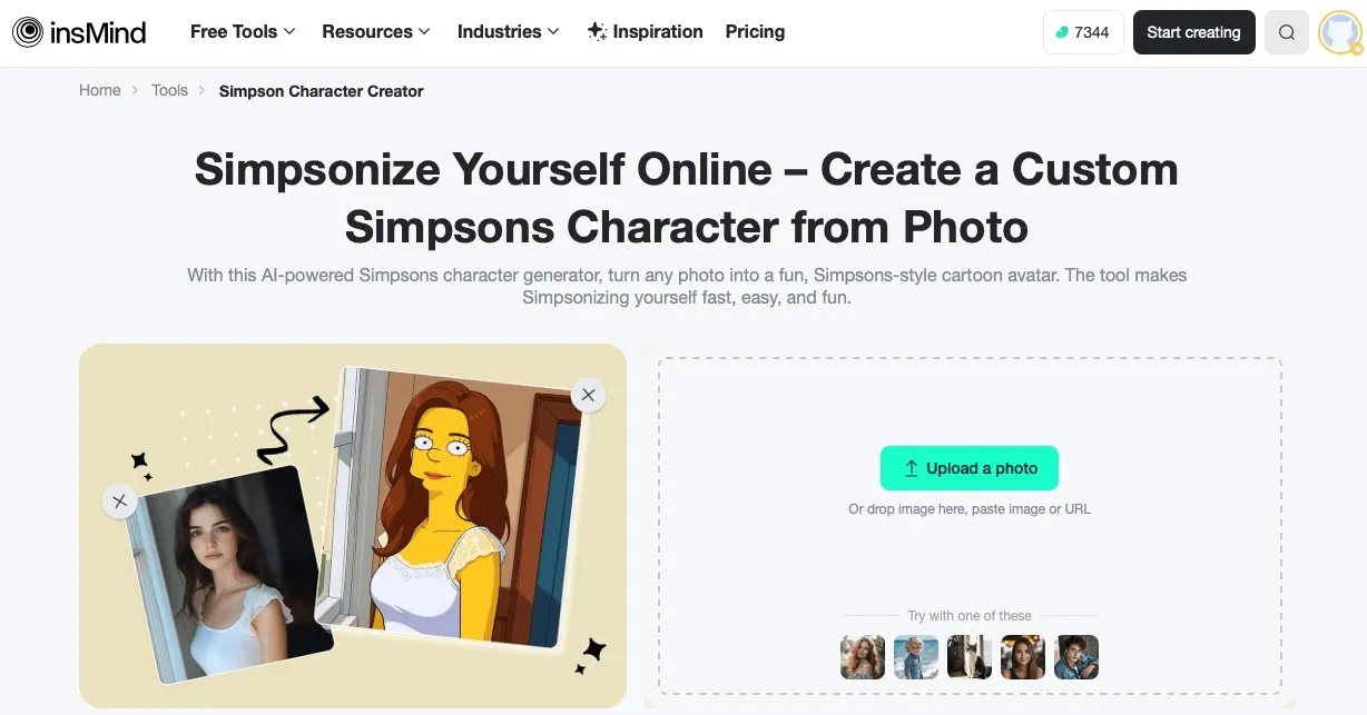 Open insMind’s Simpsons avatar filter easily from any browser without downloading.