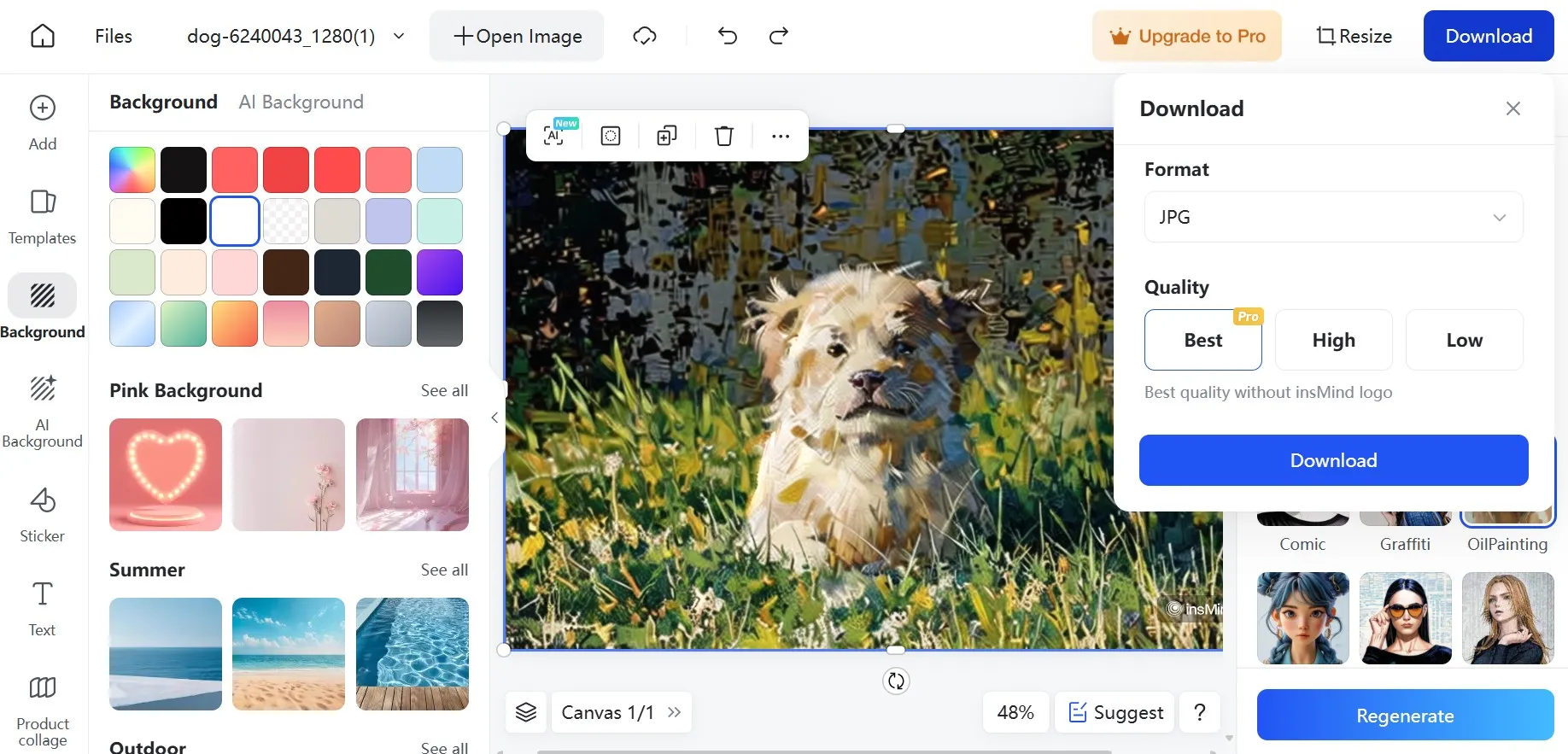 screenshot illustrates the process of downloading your painted picture