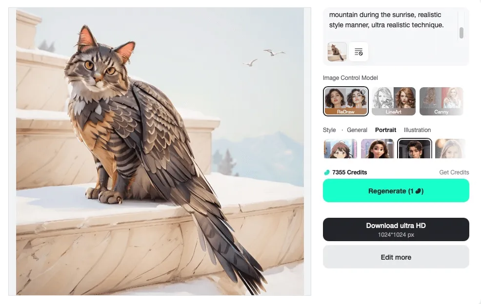 Quickly save, edit, or share your AI-generated animal hybrid creations online.