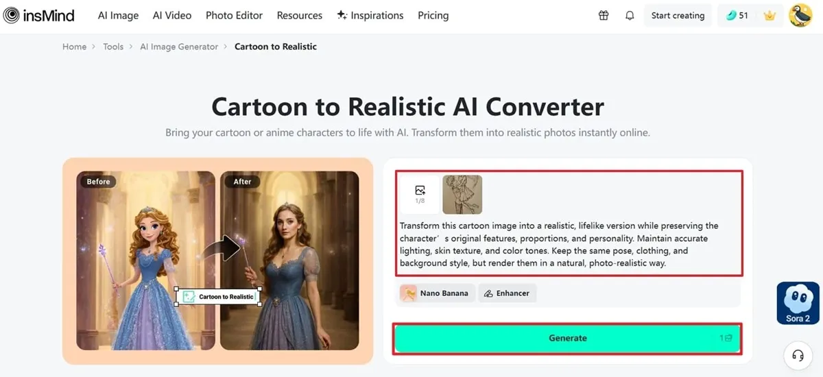 A simple upload step showing how AI makes drawing realistic with natural details.