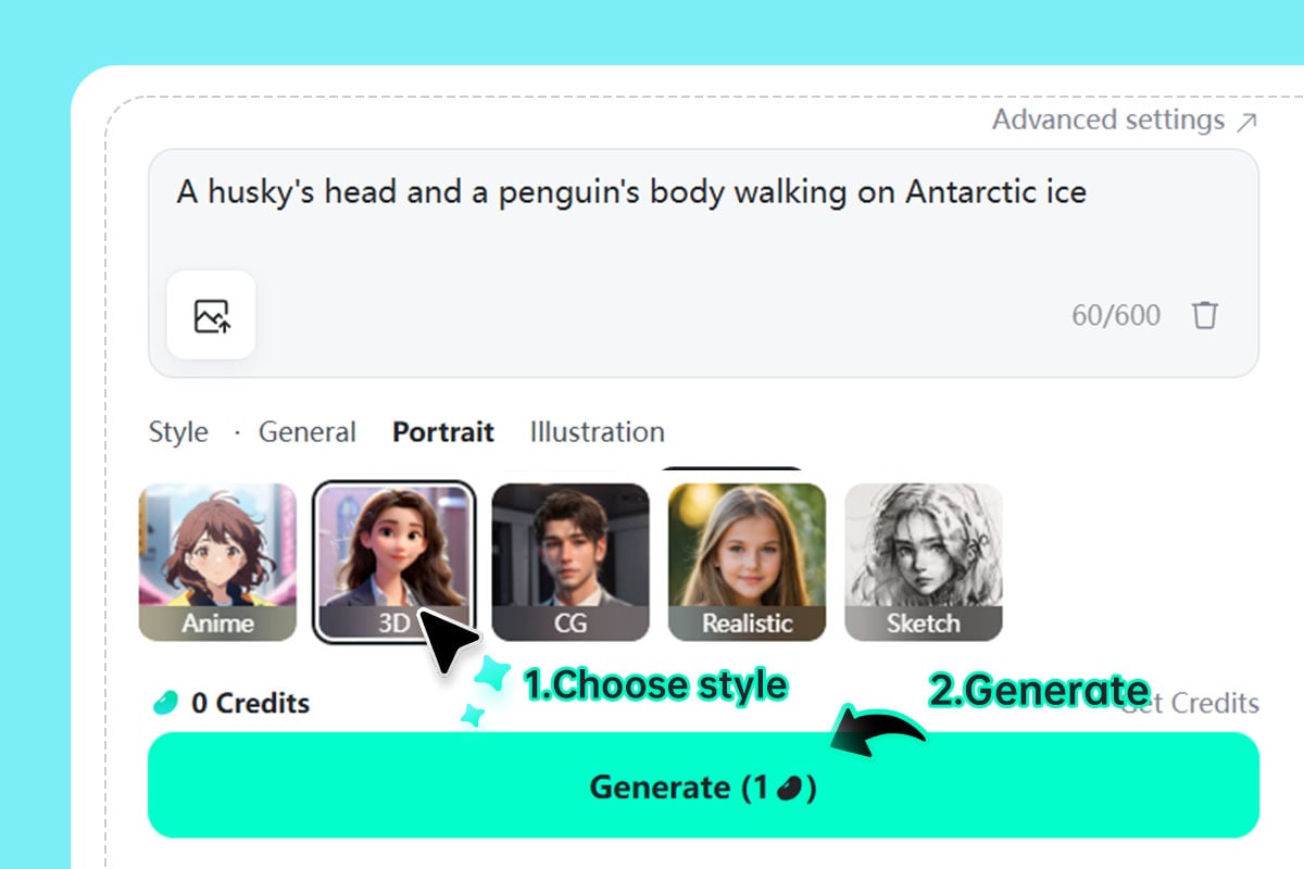 Step 3: Choose your preferred style and Click "Generate"