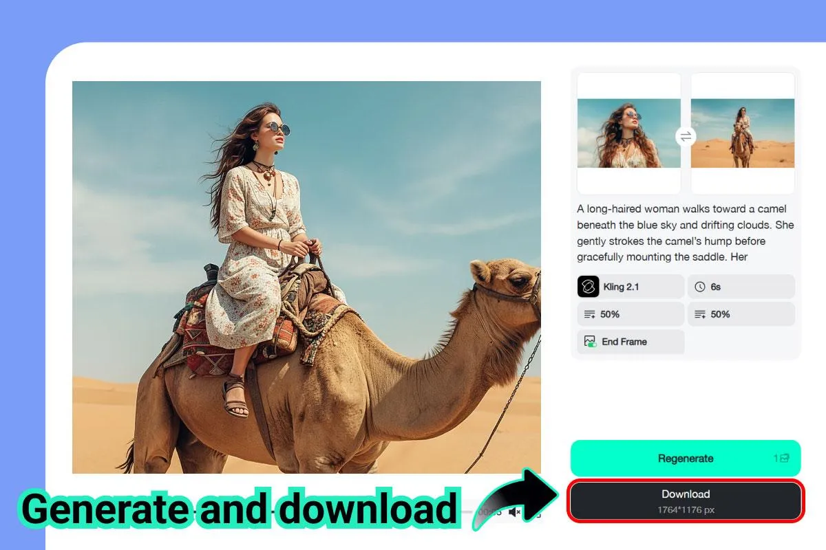 Generate and download your video with seamless transitions using the AI tool.