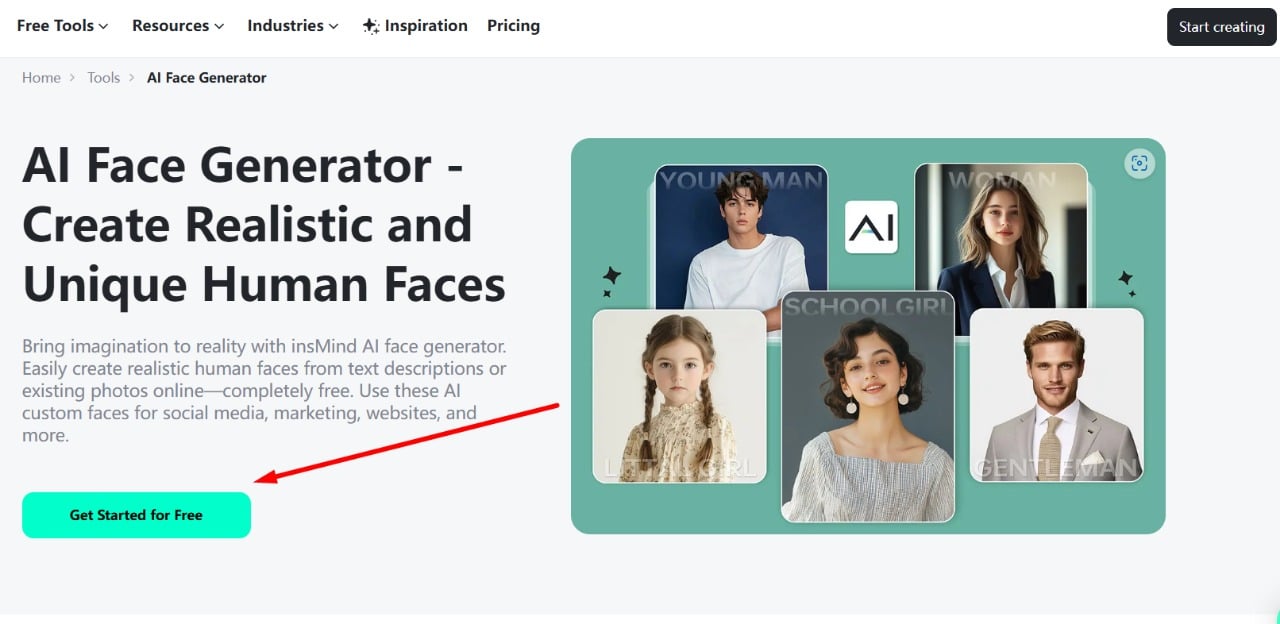 Generate ai face through insMind