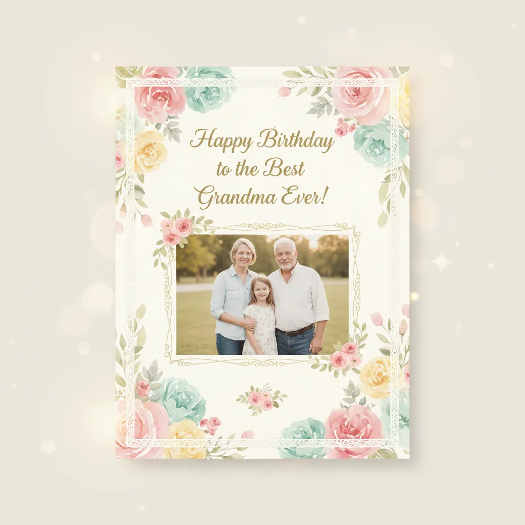 Birthday Card for Grandparents a sentimental birthday card for grandparents made with insMind, showing floral elements and warm family themes.