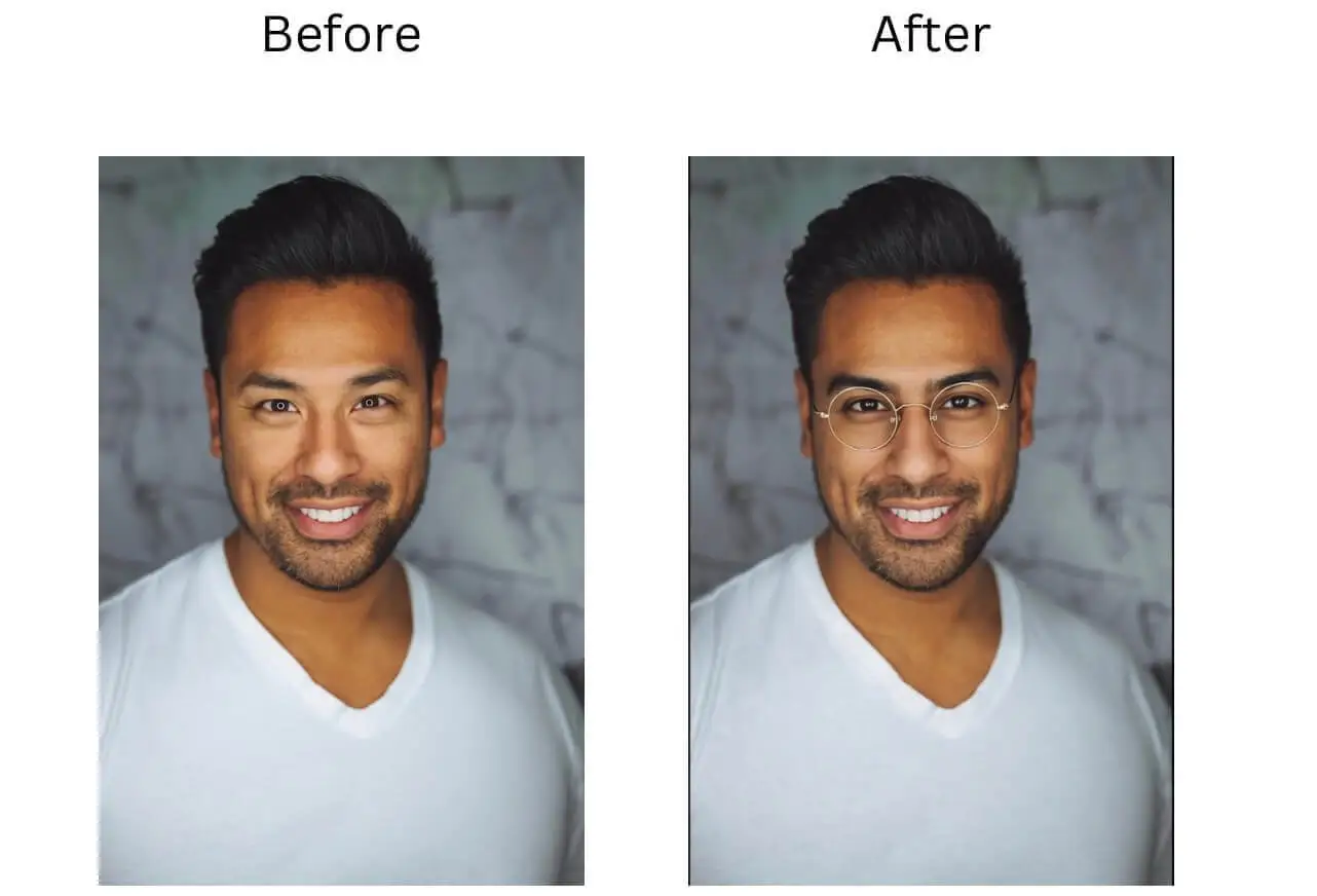 Enhance professional portraits by virtually adding stylish glasses without reshooting.