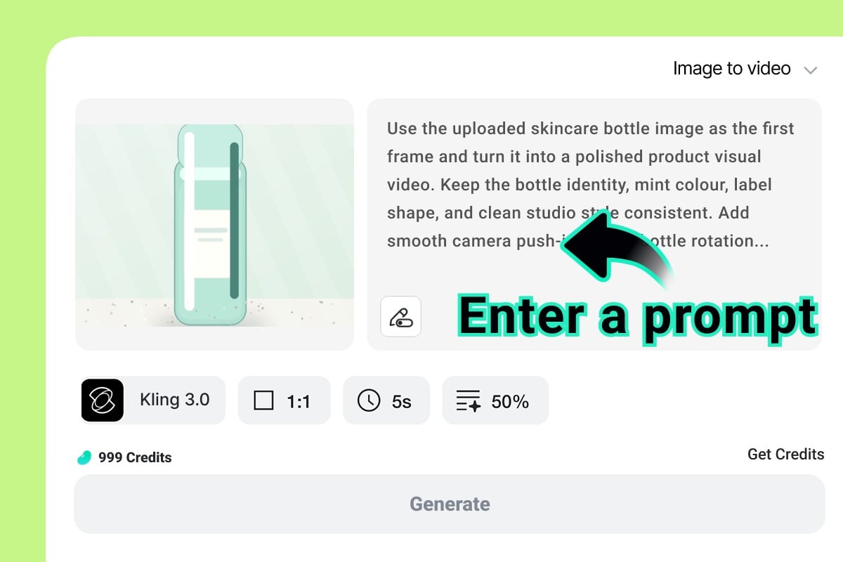 Enter Prompt Prompt text added to AI video generator
