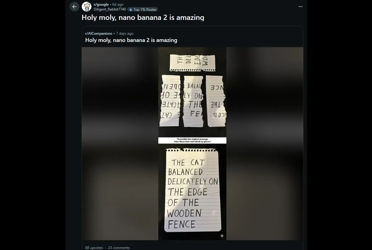 Complex task execution by Nano Banana Handling challenging tasks like multi-character scenes and dynamic perspectives.
