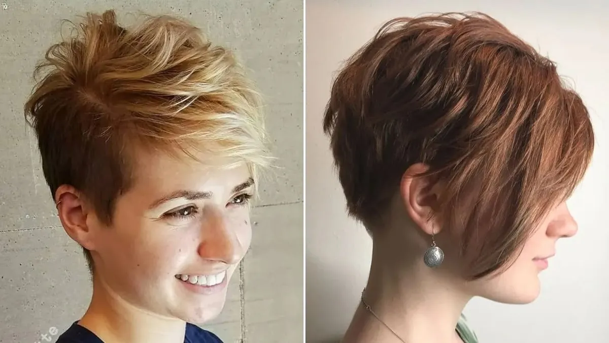 Test how you would look with an asymmetric pixie cut for women featuring uneven strands.