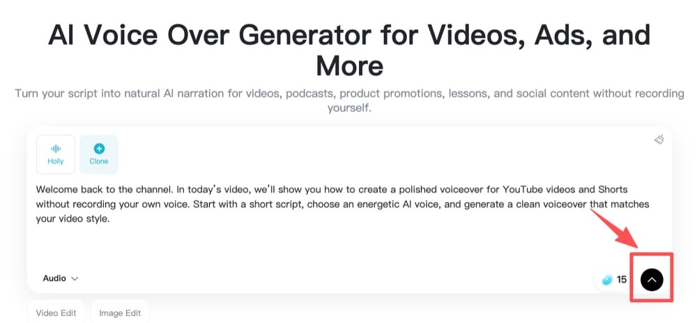 Generated AI voiceover workflow screen