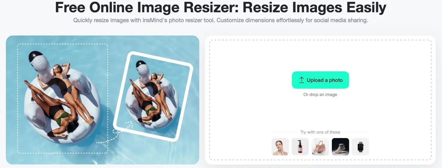 Screenshot showing how to access the Image Resizer Tool in the insMind interface