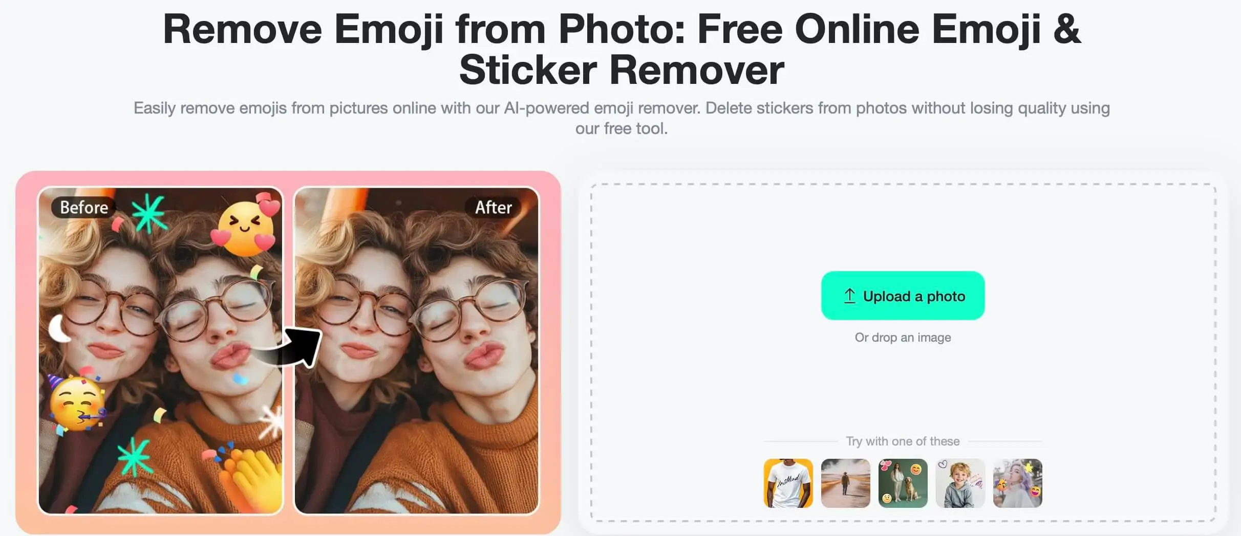 Use insMind's tool to easily remove emojis from photos while preserving image quality.