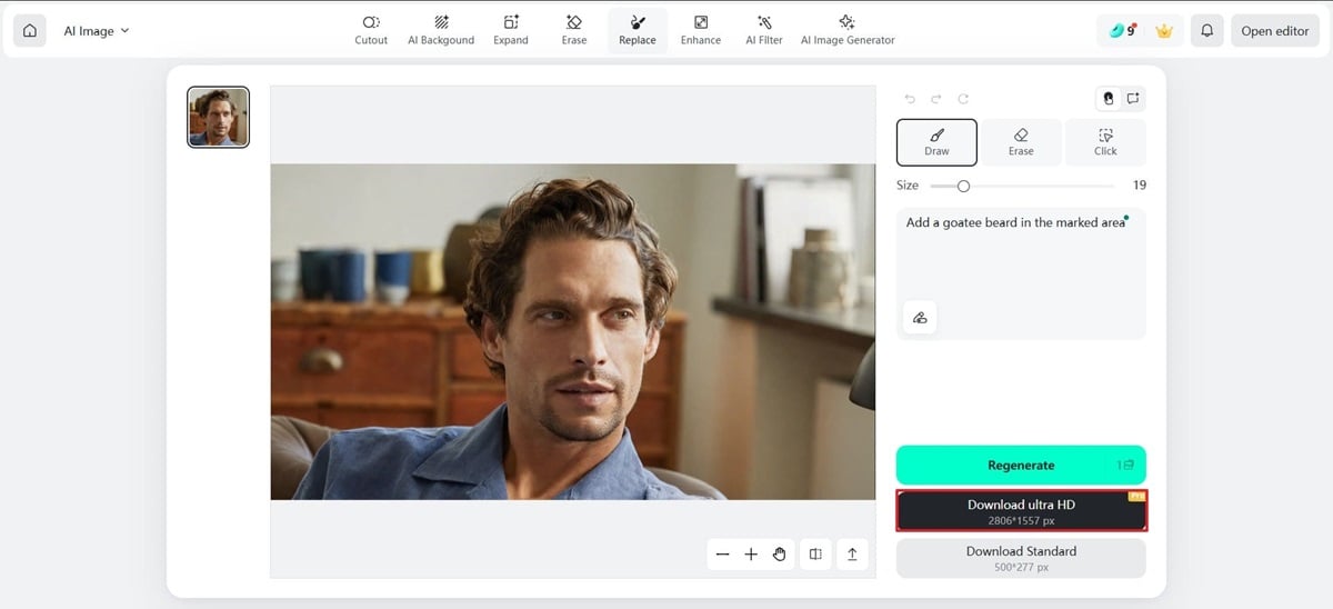 Download goatee filter results in UHD quality Save your high-definition image after testing the perfect goatee beard filter online.