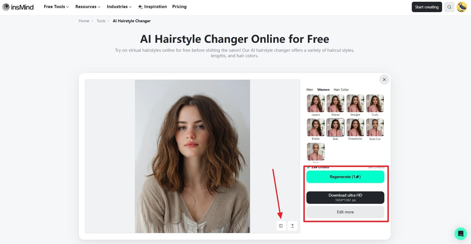 regenerate and download new hairstyle