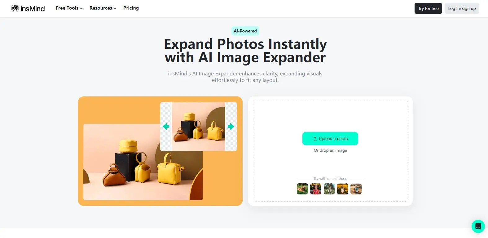 Screenshot of insMind's AI Image Expander's webpage