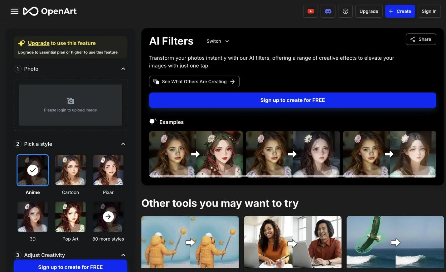 Introduction to the interface of OpenArt’s AI Filters 