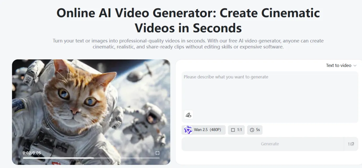 insMind Video Generator Interface Explore the insMind interface for generating videos.
