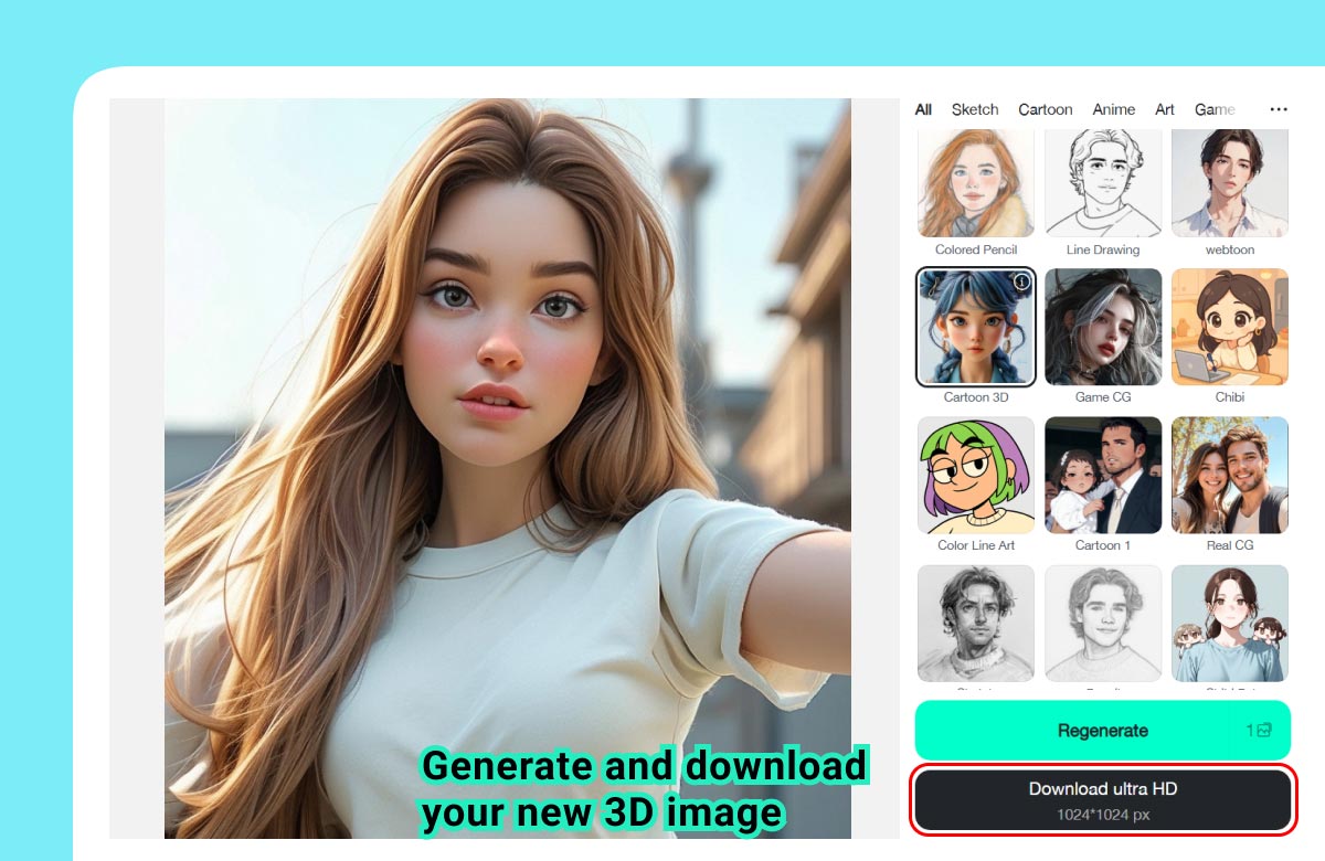 Step 3: Generate and download your new 3D image