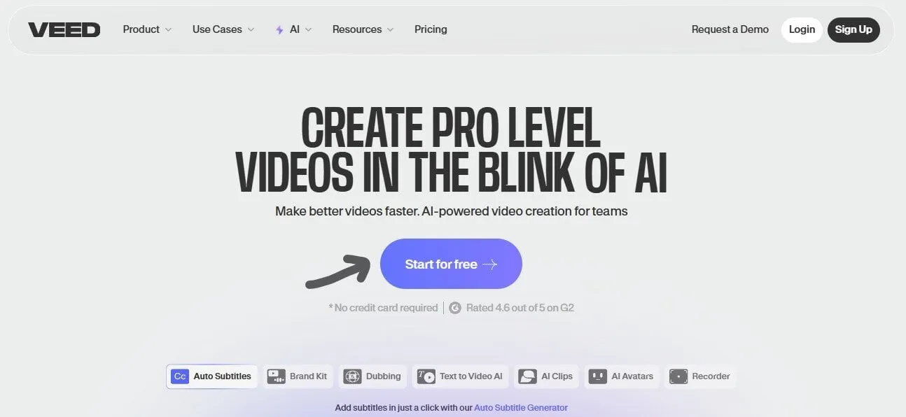 Veed Video Generator Interface Highlighting Veed’s AI-powered video creation interface for smooth content production.