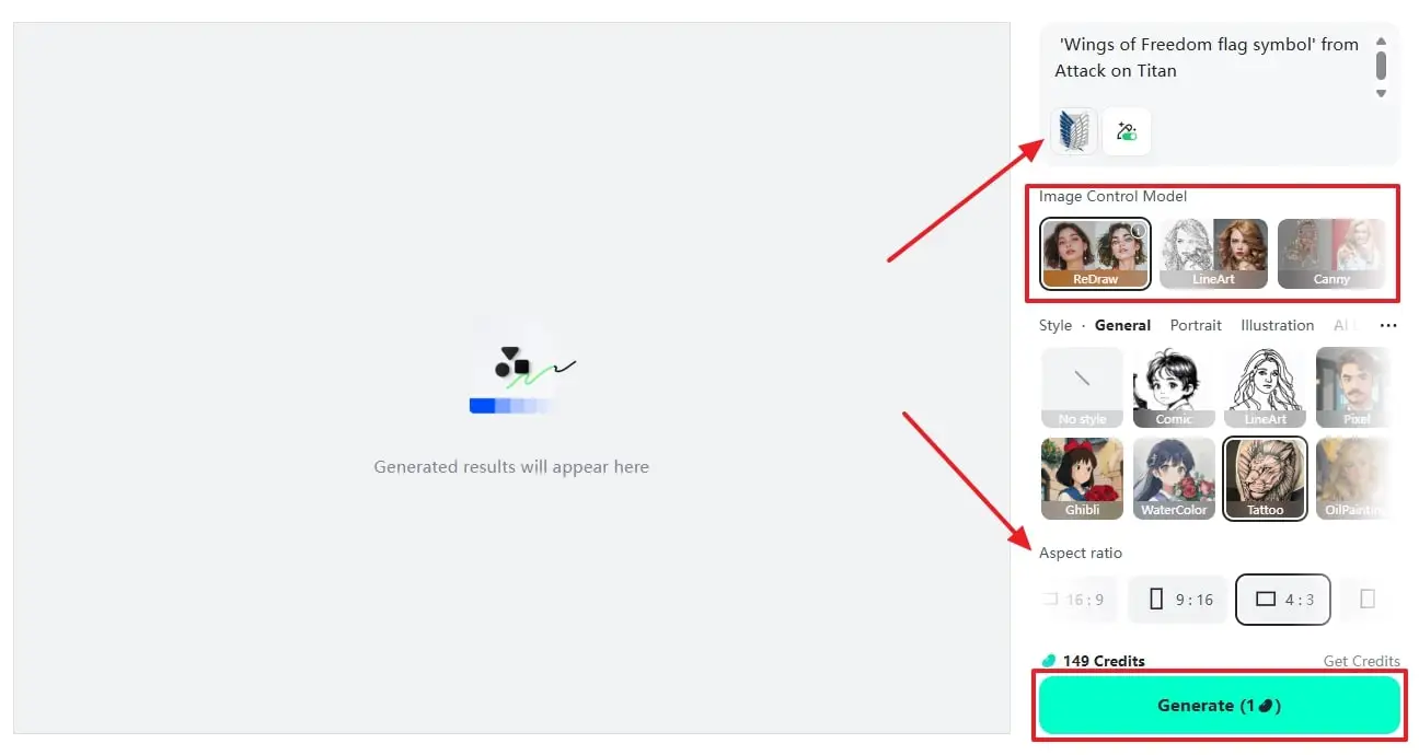 configure aspect ratio and generate tattoo